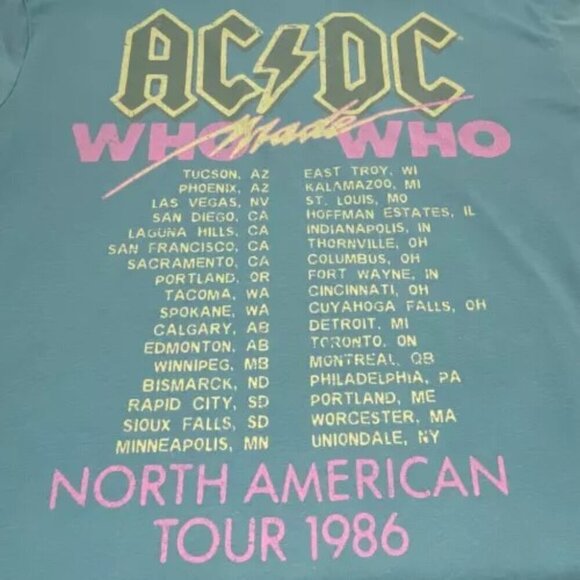AC/DC Who Made Who Print Shirt Adult Small Aqua Multicolor 80’s Retro Logo Tee - Picture 8 of 13